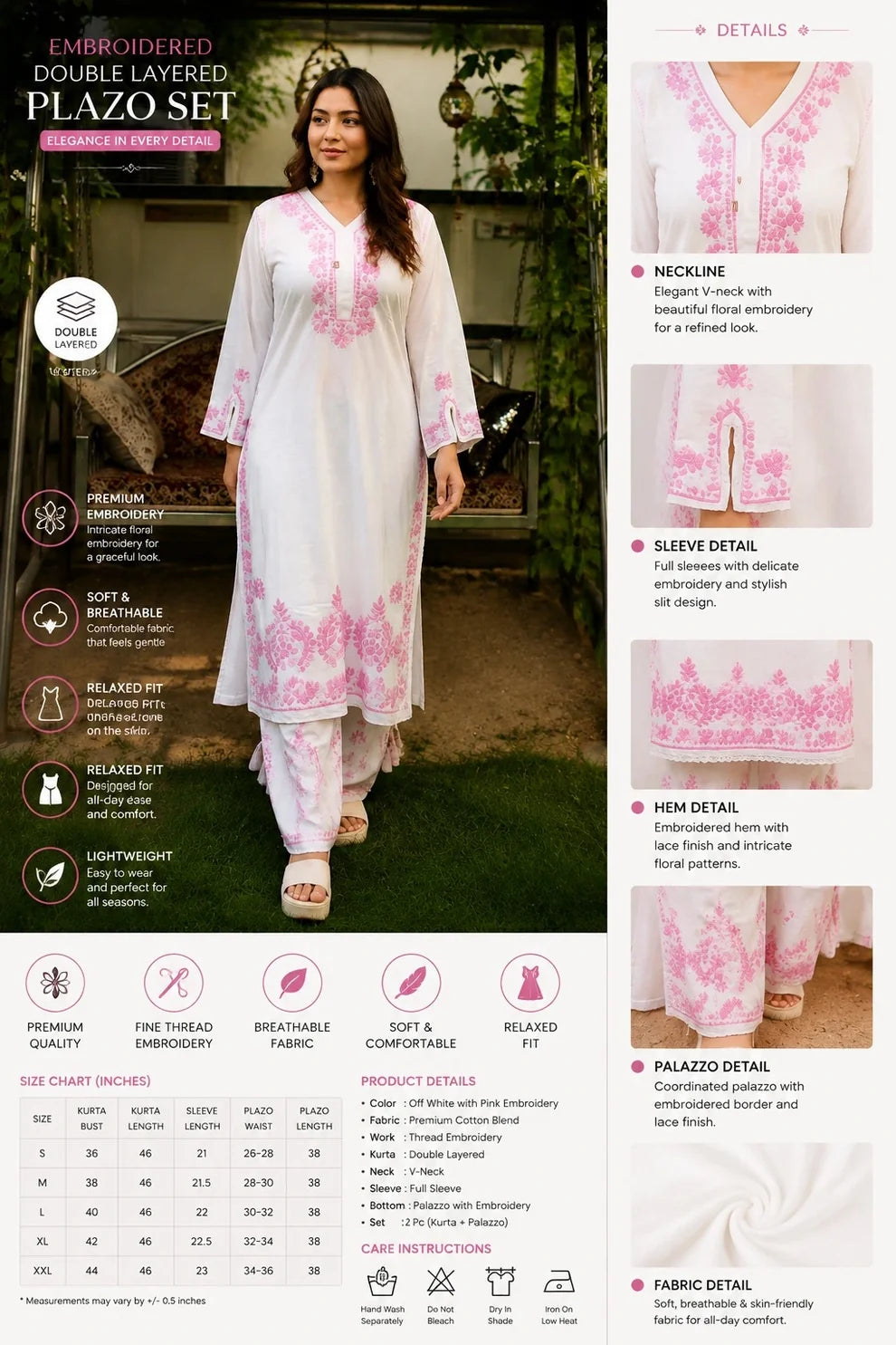 Aarohi Pink Floral Embroidered Double-Layered Palazzo Set