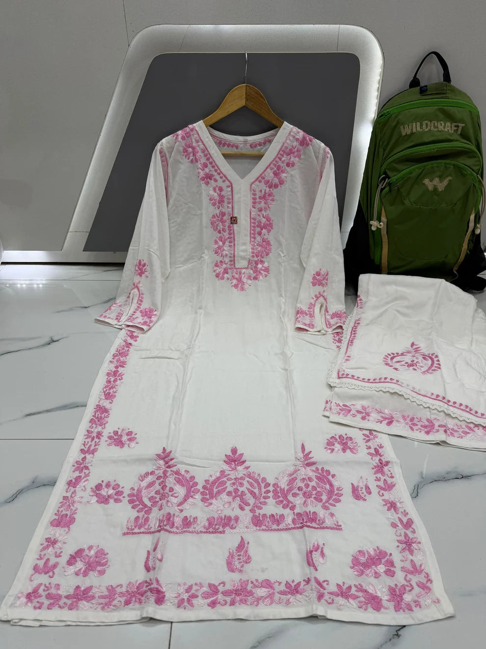 Aarohi Pink Floral Embroidered Double-Layered Palazzo Set