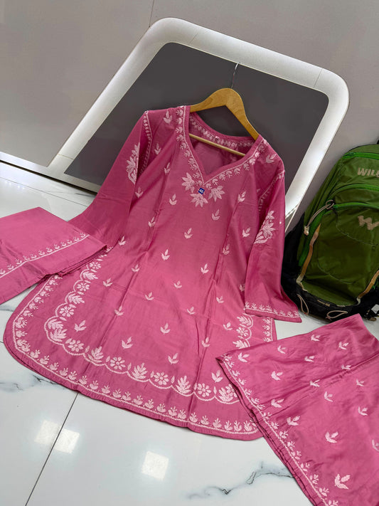 Elegant Pink 3-Piece Embroidered Kurta Set