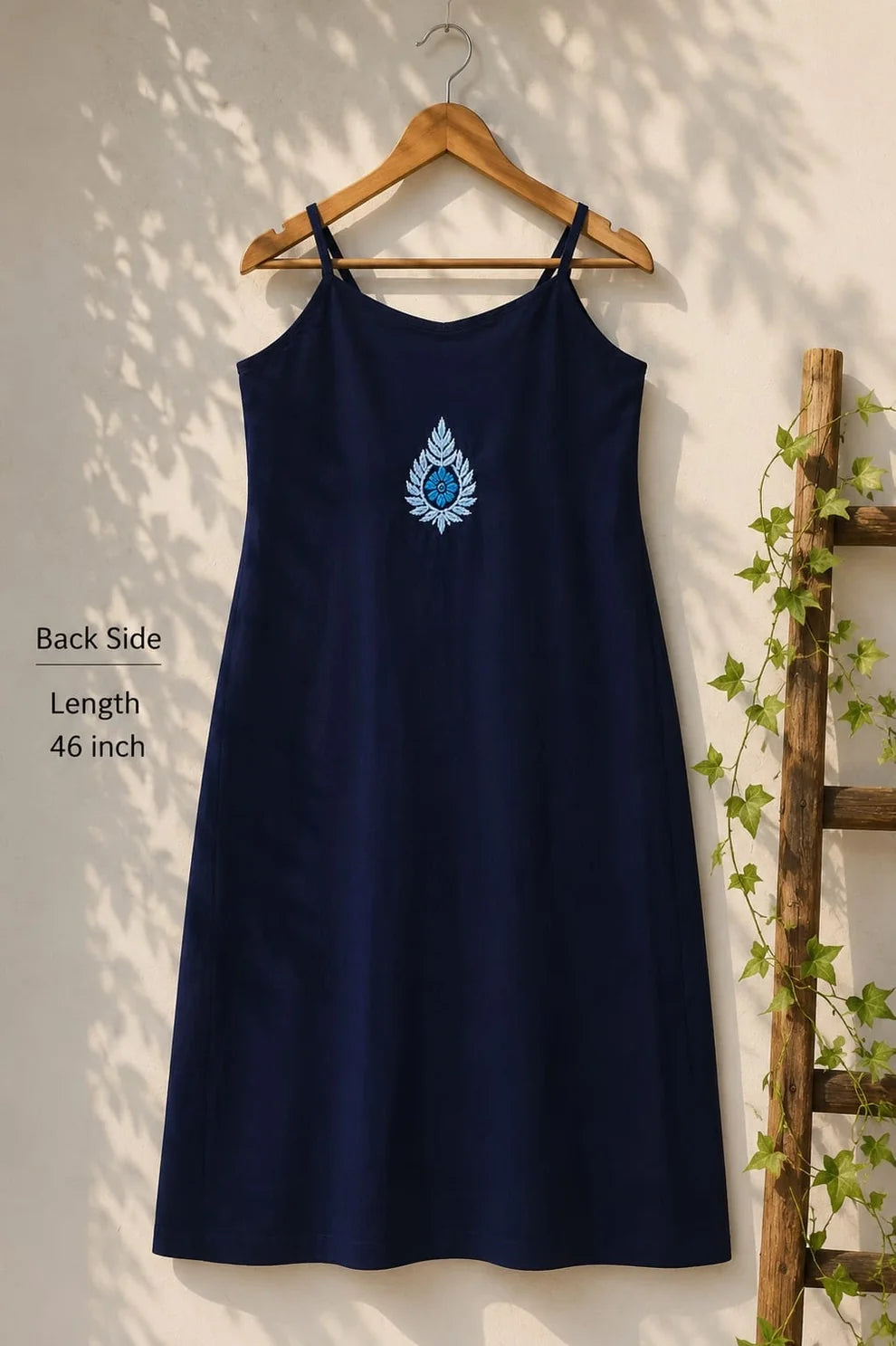 Blue Floral Chikankari Rayon Long Kurti