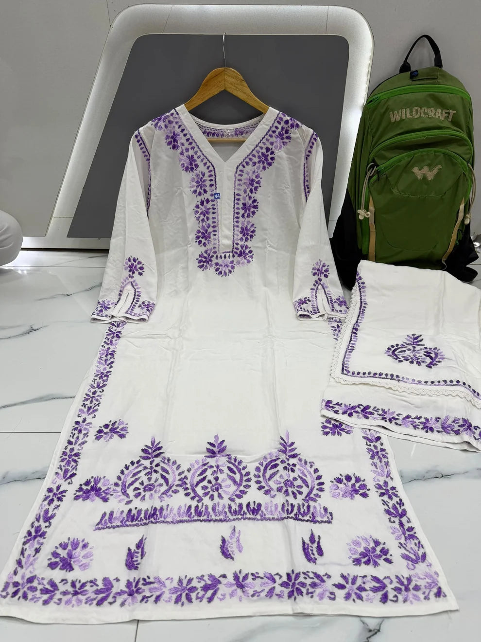 Lavender Royale Floral Embroidered Double-Layered Palazzo Set for Women
